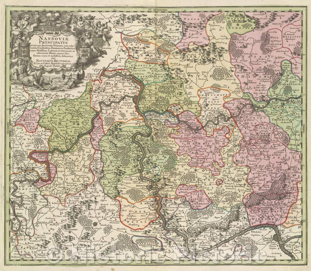 Historic Map : Nassoviae Principatus et ad cum spectantes Ditiones, cum adjacentibg Comitatibus, c. 1742 , Vintage Wall Art