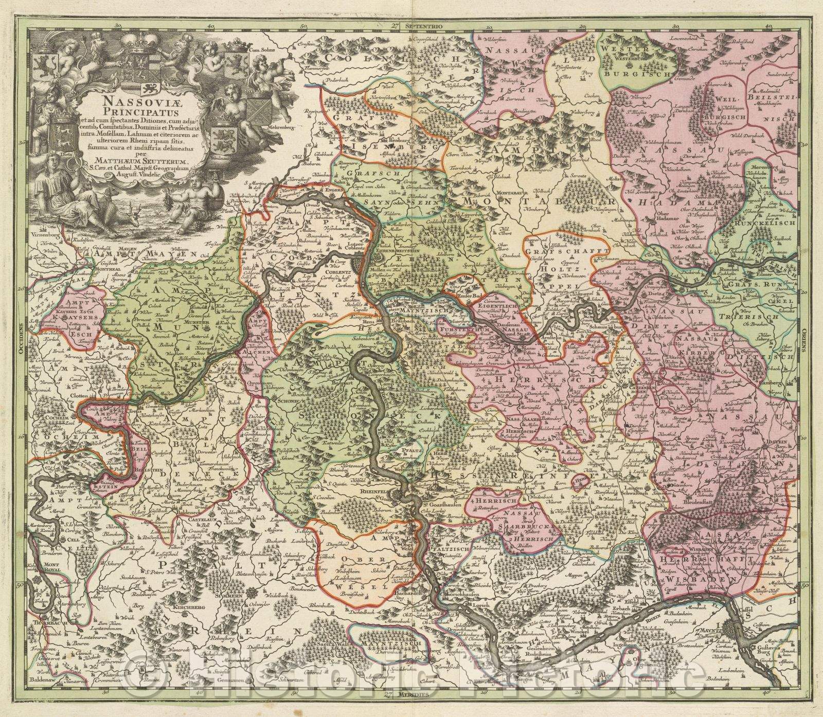 Historic Map : Nassoviae Principatus et ad cum spectantes Ditiones, cum adjacentibg Comitatibus, c. 1742 , Vintage Wall Art