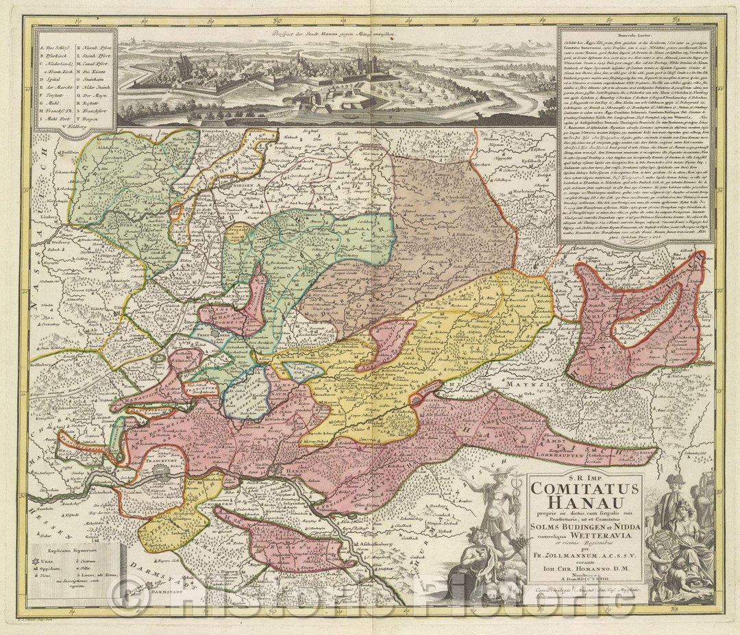 Historic Map : S. R. Imp. Comitatus Hanau Proprie sic dictus. cum singulis suis Praefecturis, 1728 , Vintage Wall Art