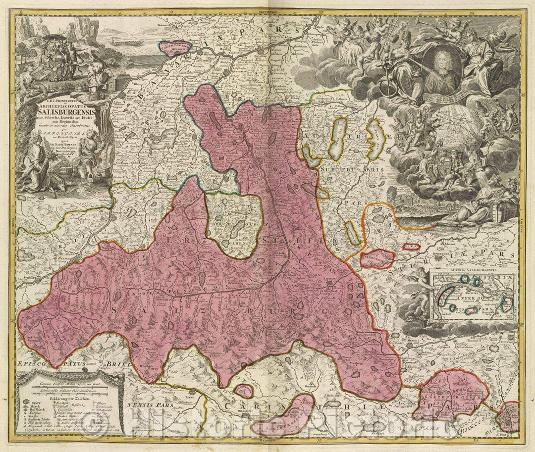 Historic Map : S.R.I. Principatus et Archiepiscopatus Salisburgensis cum Subjestis, Insertis, ac Finitimis Regionibus recenter et accurate elucbrantus per A.R.P.O. d, 1716 , Vintage Wall Art