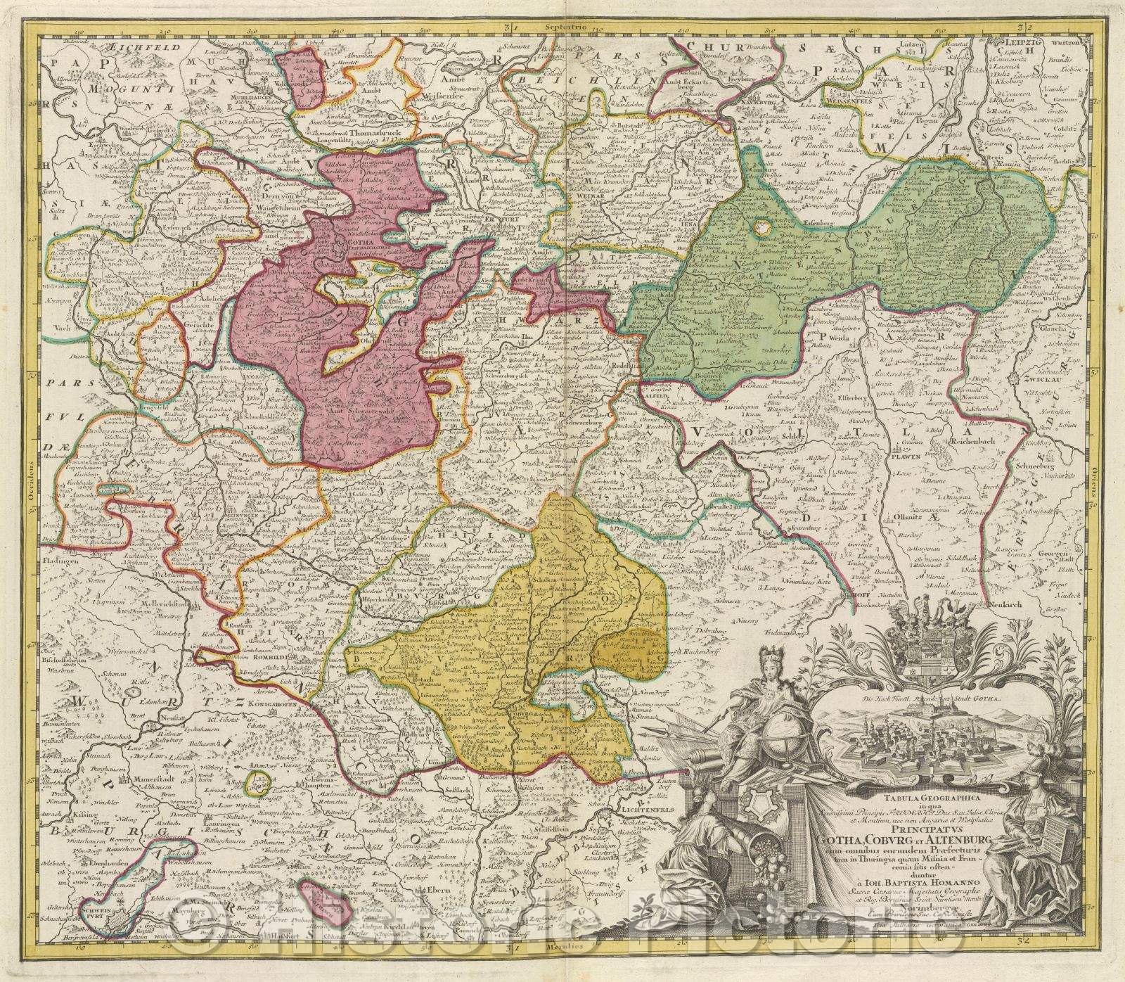 Historic Map : Tabula Geographica in qua Serenissimi Principis Friderici duc. sax. Julioe. Clivioe et Montium, nec non Angarioe et Westphalioe principatus Gotha, c. 1755 , Vintage Wall Art