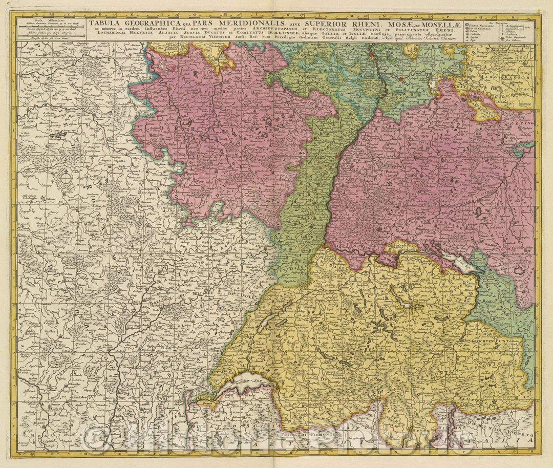 Historic Map : Tabula Geographica Qua Pars Meridionalis Sive Superior Rheni, Mosae, Et Mosellae, ac minores in eosdem influentes Fluvii nec non mediae partes Archiep, c. 1726 , Vintage Wall Art