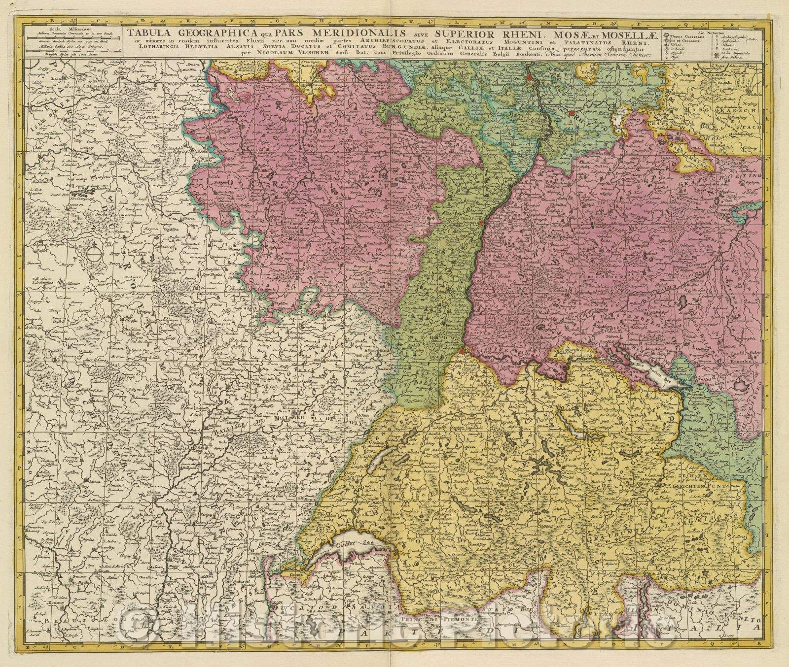 Historic Map : Tabula Geographica Qua Pars Meridionalis Sive Superior Rheni, Mosae, Et Mosellae, ac minores in eosdem influentes Fluvii nec non mediae partes Archiep, c. 1726 , Vintage Wall Art