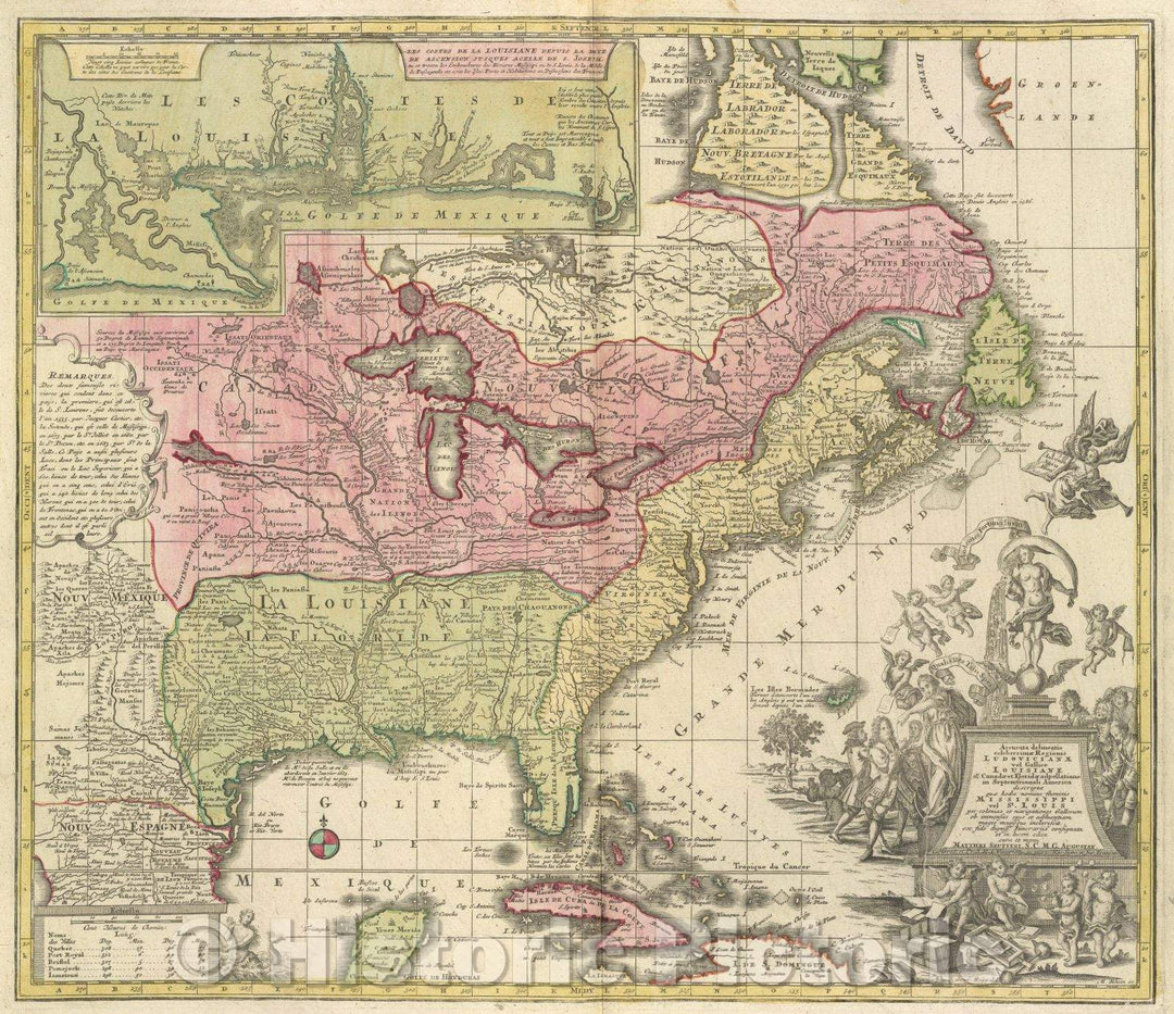 Historic Map : Accurata delineatio celeberrimae regionis Ludovicianae vel Gallice Louisiane ol Canadae et Floridae adpellatione in Septemtrionali America descriptae, 1745 , Vintage Wall Art