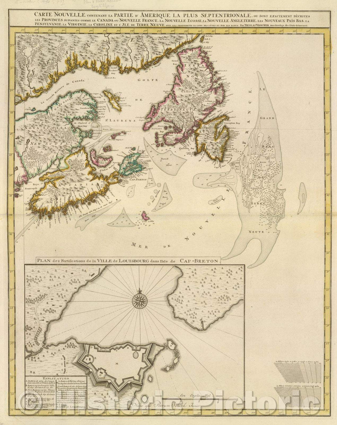 Historic Map : Plan des fortifications de la ville de Louisbourg dans l'isle de Cap-Breton., 1717 , Vintage Wall Art