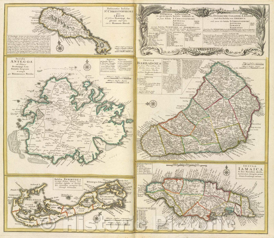 Historic Map : Dominia Anglorum in praecipuis Insilis Americae... Delineatio insulae St. Christophori alis I. Kitts ad fidem Prototypi Anglicani expressa curis Homan, c. 1770 , Vintage Wall Art