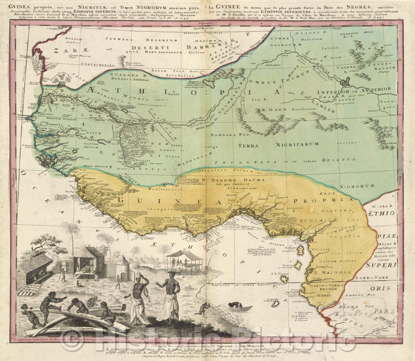 Historic Map : Guinea propria, nec non Nigritiae vel Terrae Nigrorum maxima pars, Geographis hodiernis dicta utrasque Aethiopia inferior, 1743 , Vintage Wall Art