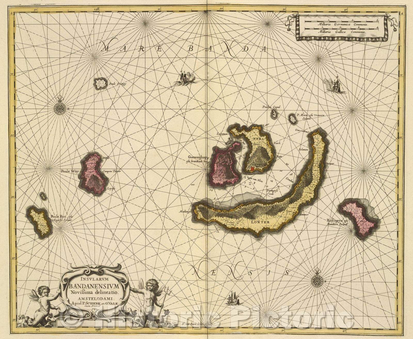 Historic Map : Insularum Bandanensium novissima delineatio. Amstelodami apud. P. Schenk et G. Valk. cum privil, c. 1717 , Vintage Wall Art