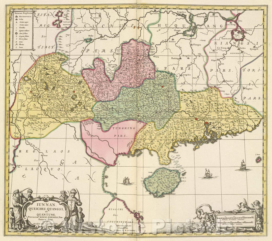 Historic Map : Iunnan, queicheu, quangsi, et quantung, provinciae regni sinensis, praefecturae dictae. hoc est meridiem inter et occidentalis sitae., 1700 , Vintage Wall Art