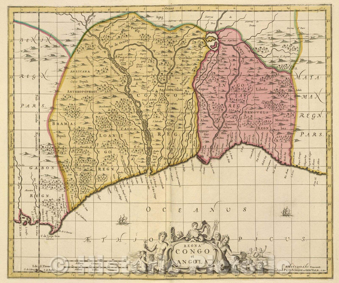 Historic Map : Regna Congo et Angola, 1700 , Vintage Wall Art