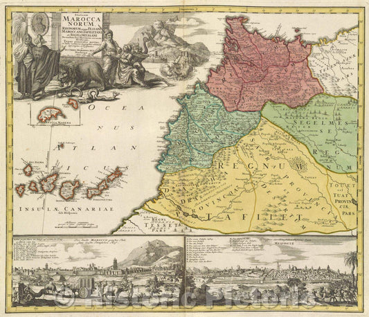 Historic Map : Statuum Marocca Norum, regnorum nempe Fessani, Maroccani, Tafiletani et Segelomessani secundum suas provincias accurate divisorum typus generali, 1728 , Vintage Wall Art