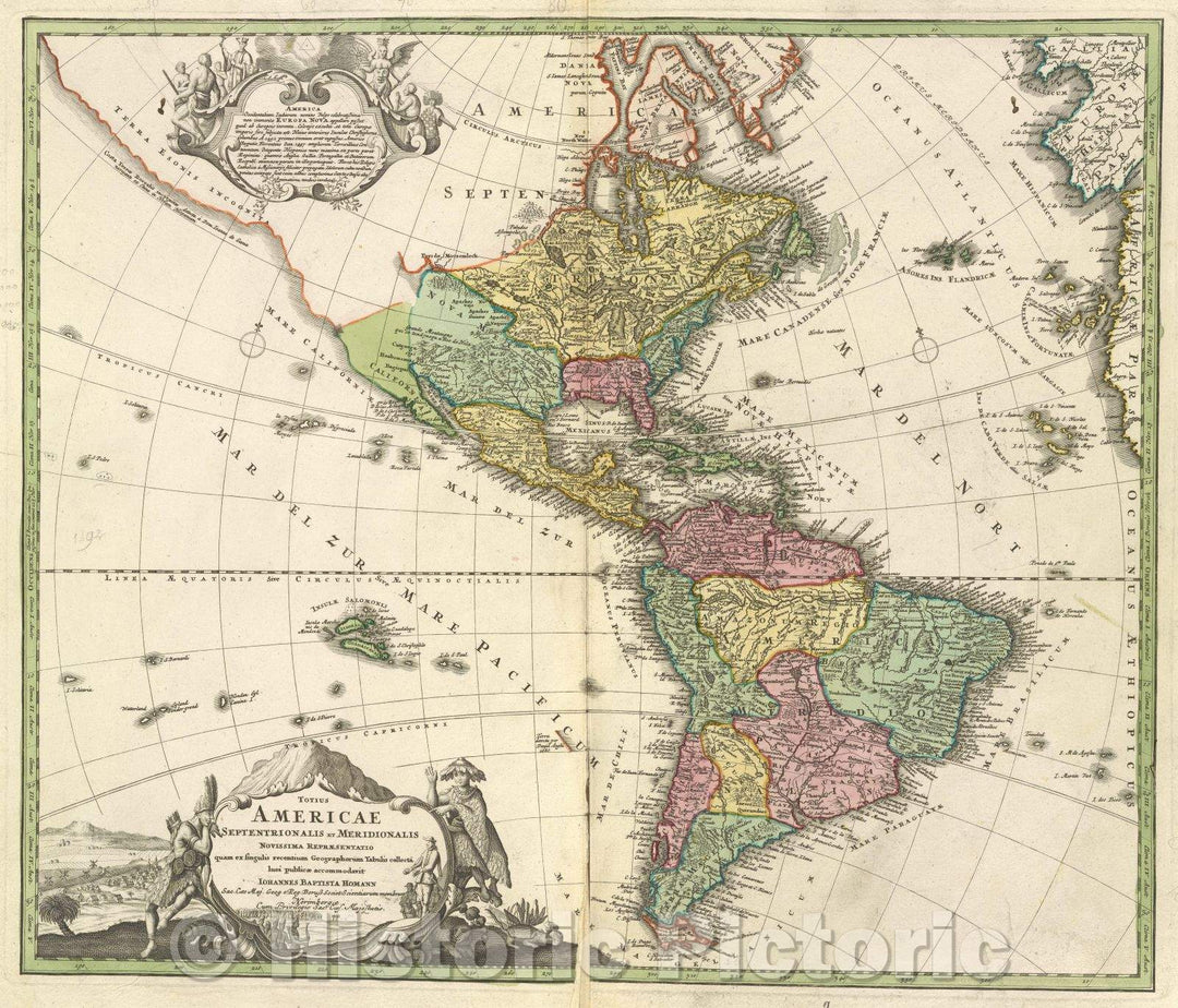 Historic Map : Totius Americae septentrionalis et meridionalis novissima repraesentatio quam ex singulis recentium geographorum, 1716 , Vintage Wall Art