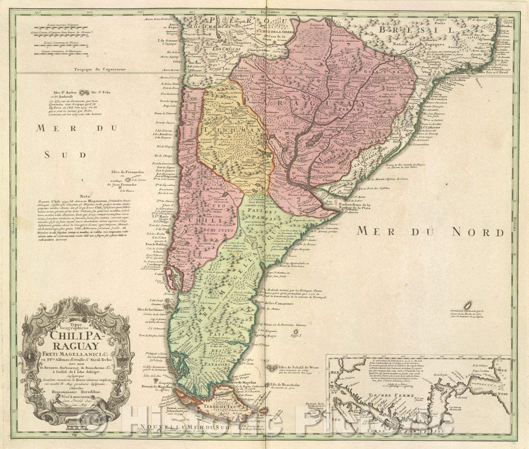Historic Map : Untitled map of Strait of Magellan, c. 1733 , Vintage Wall Art