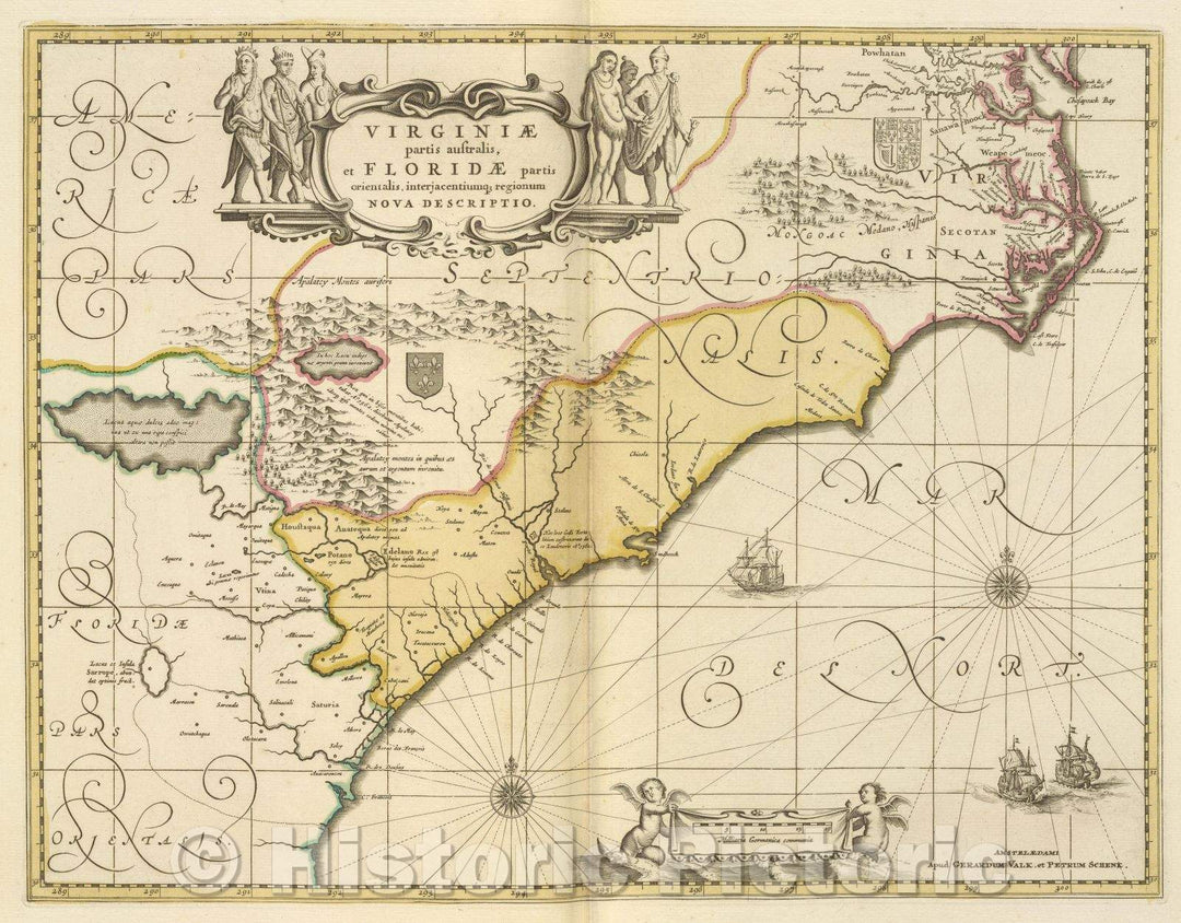 Historic Map : Virginiae partis australis, et Floridae partis orientalis, interjacentiumque regionum nova descriptio., 1700 , Vintage Wall Art