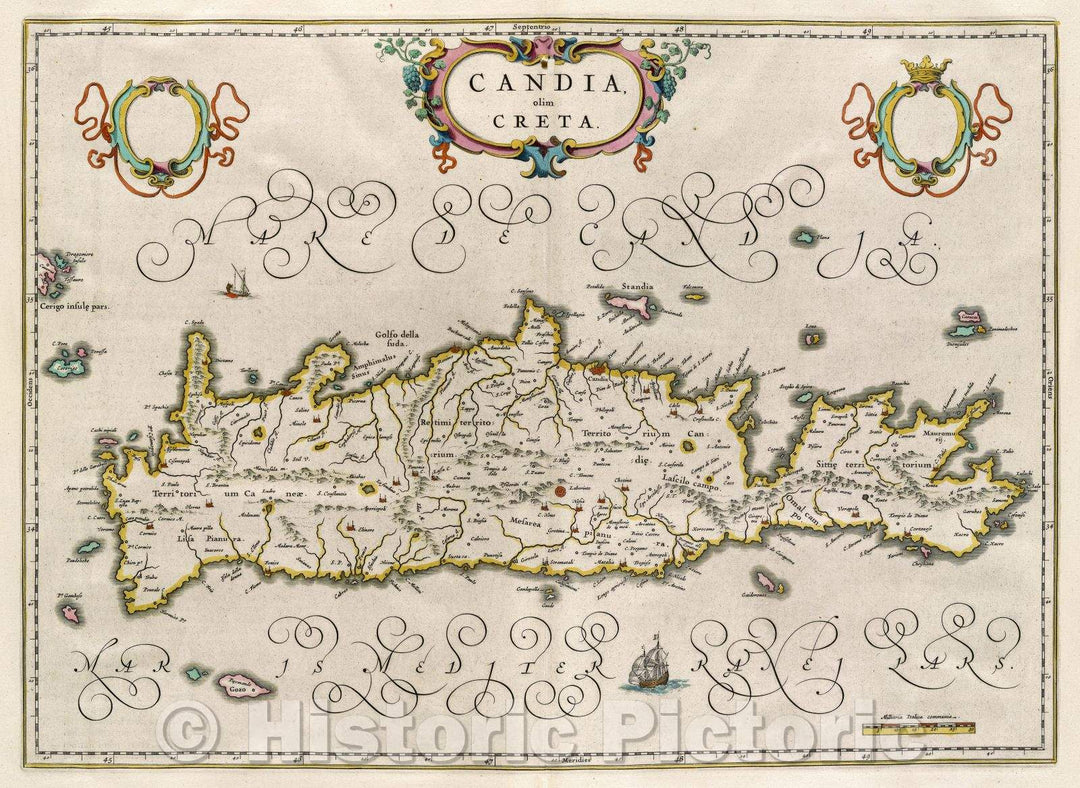 Historic Map : Candia olim Creta., c. 1664 , Vintage Wall Art