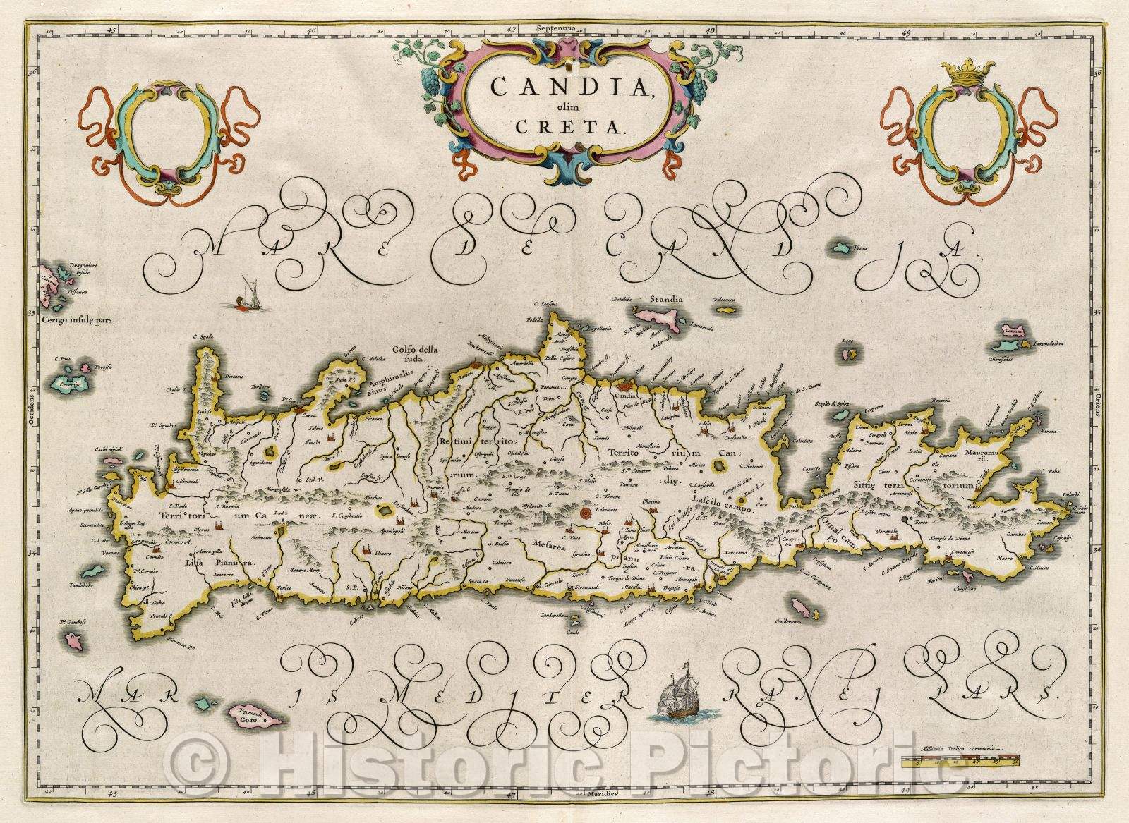 Historic Map : Candia olim Creta., c. 1664 , Vintage Wall Art