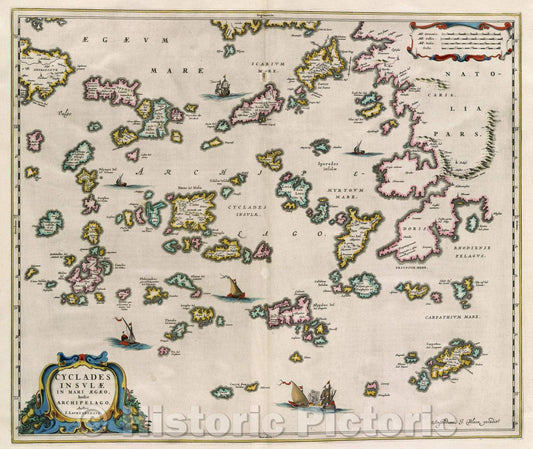 Historic Map : Cyclades insulae in Mari Aegaeo, hodie Archipelago, Auctore I. Lavrenbergio., c. 1664 , Vintage Wall Art