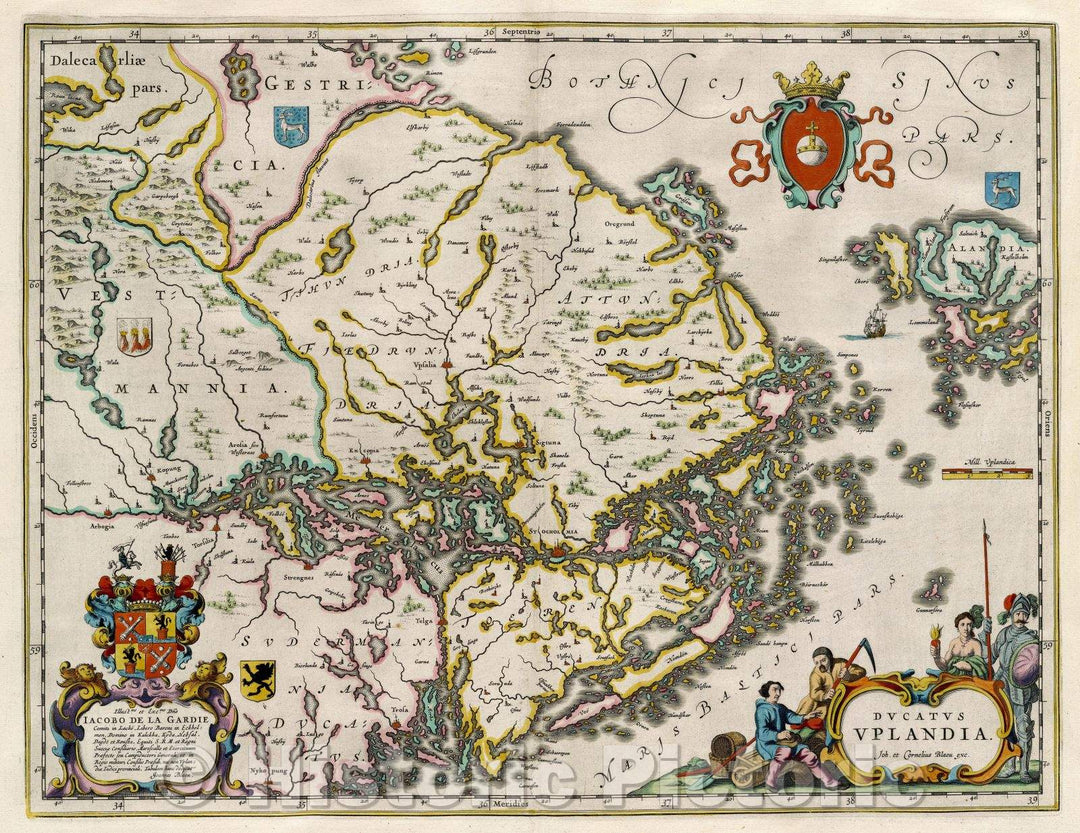 Historic Map : Ducatus Uplandia. Joh. et Cornelius Blaeu exc., c. 1664 , Vintage Wall Art