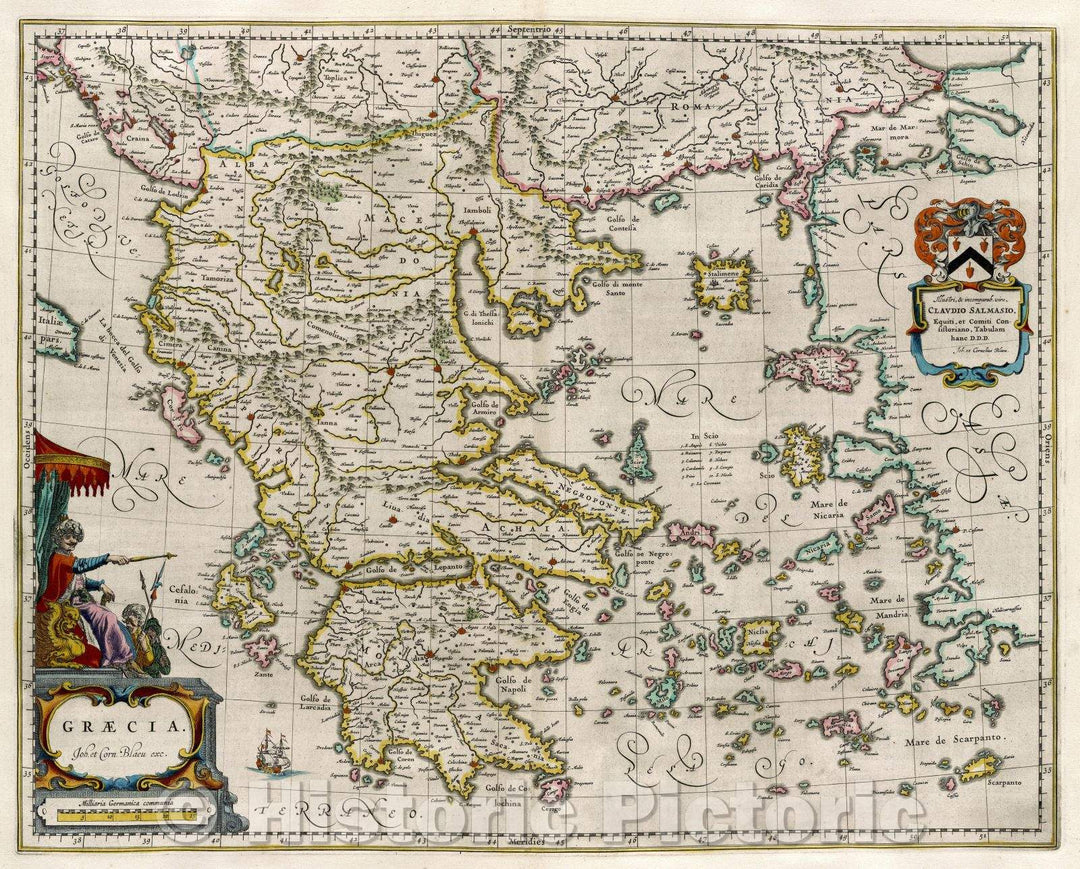 Historic Map : Graecia. Joh. et Corn. Blaeu exc., c. 1664 , Vintage Wall Art