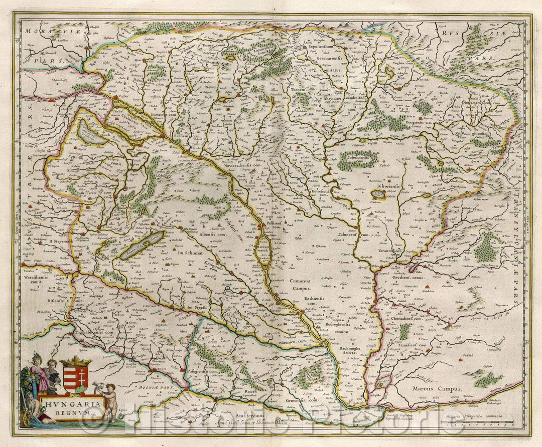 Historic Map : Hungaria Regnum., c. 1664 , Vintage Wall Art