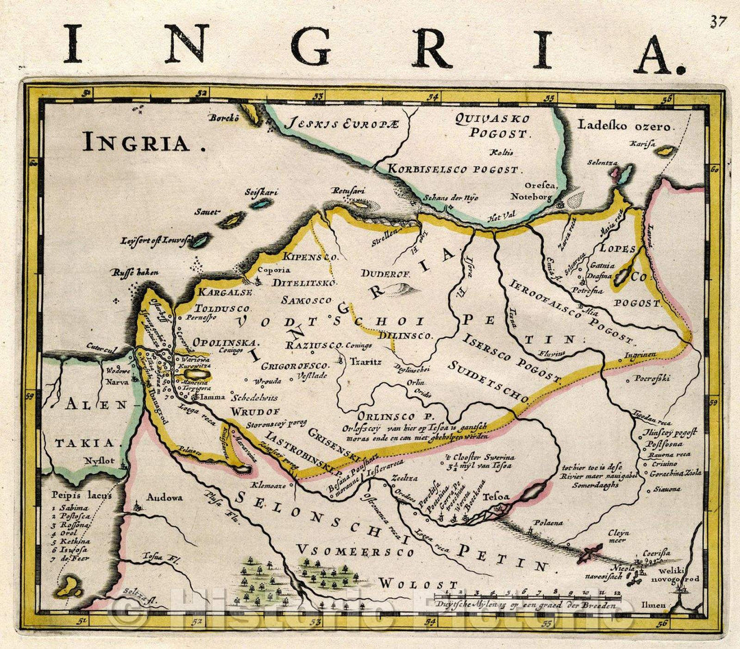 Historic Map : Ingria., c. 1664 , Vintage Wall Art