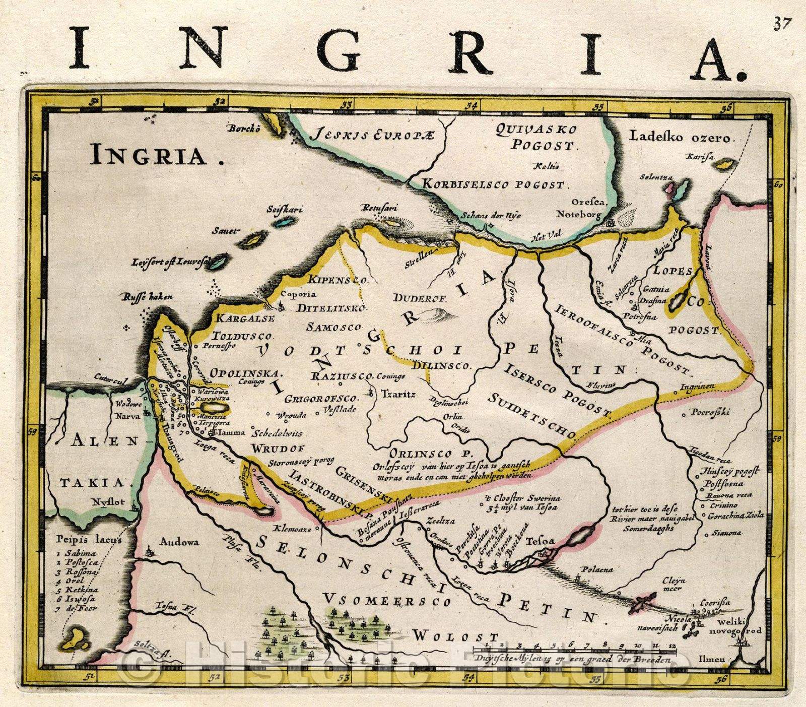 Historic Map : Ingria., c. 1664 , Vintage Wall Art