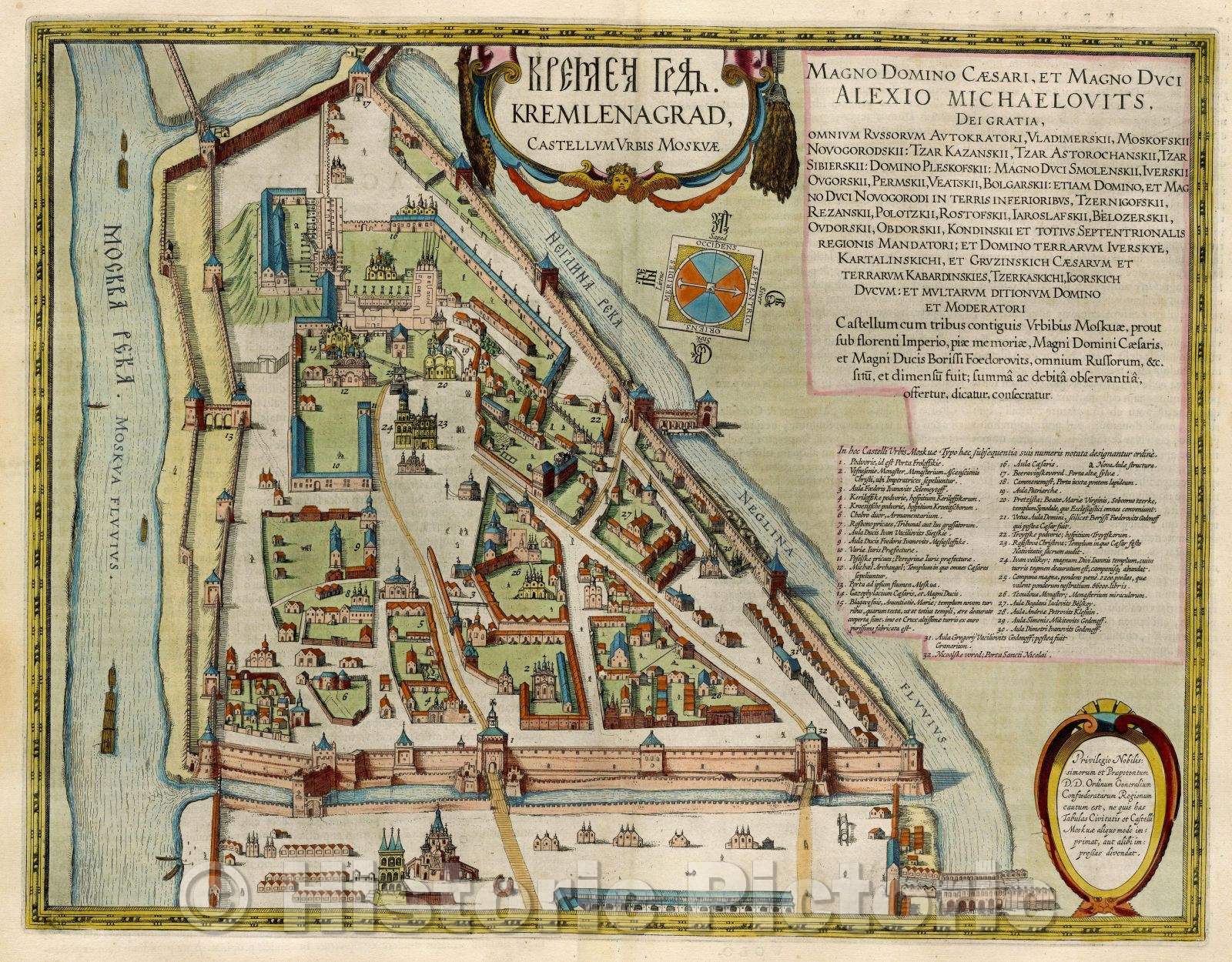 Historic Map : Kremlenagrad, Castellum Urbis Moskvae, c. 1664 , Vintage Wall Art