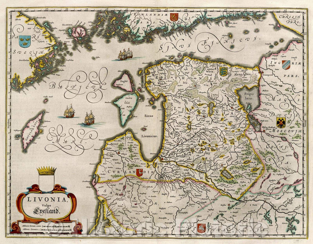 Historic Map : Livonia, vulgo Lyefland., c. 1664 , Vintage Wall Art