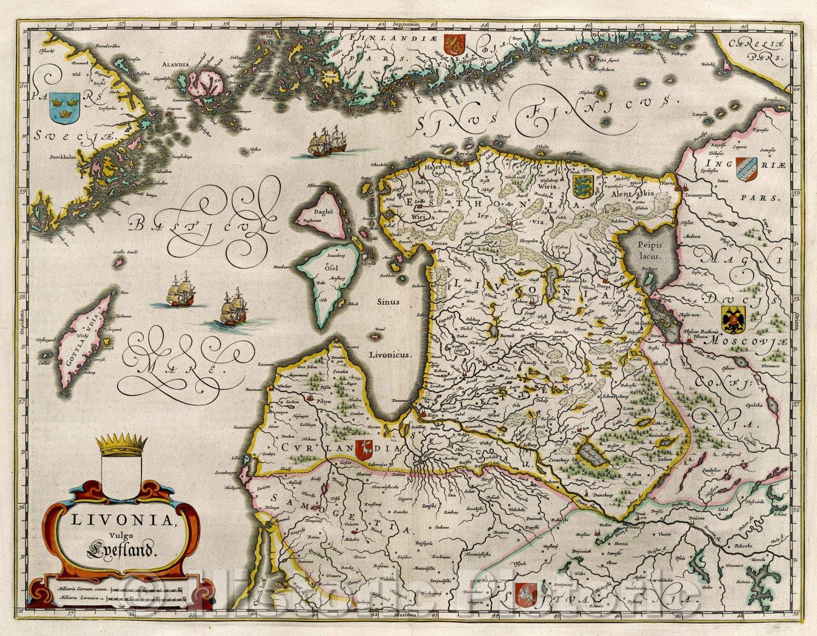 Historic Map : Livonia, vulgo Lyefland., c. 1664 , Vintage Wall Art