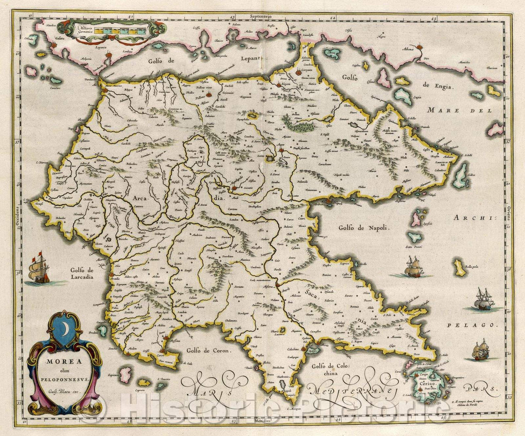 Historic Map : Morea olim Peloponnesus. Guilj. Blaeu exc., c. 1664 , Vintage Wall Art