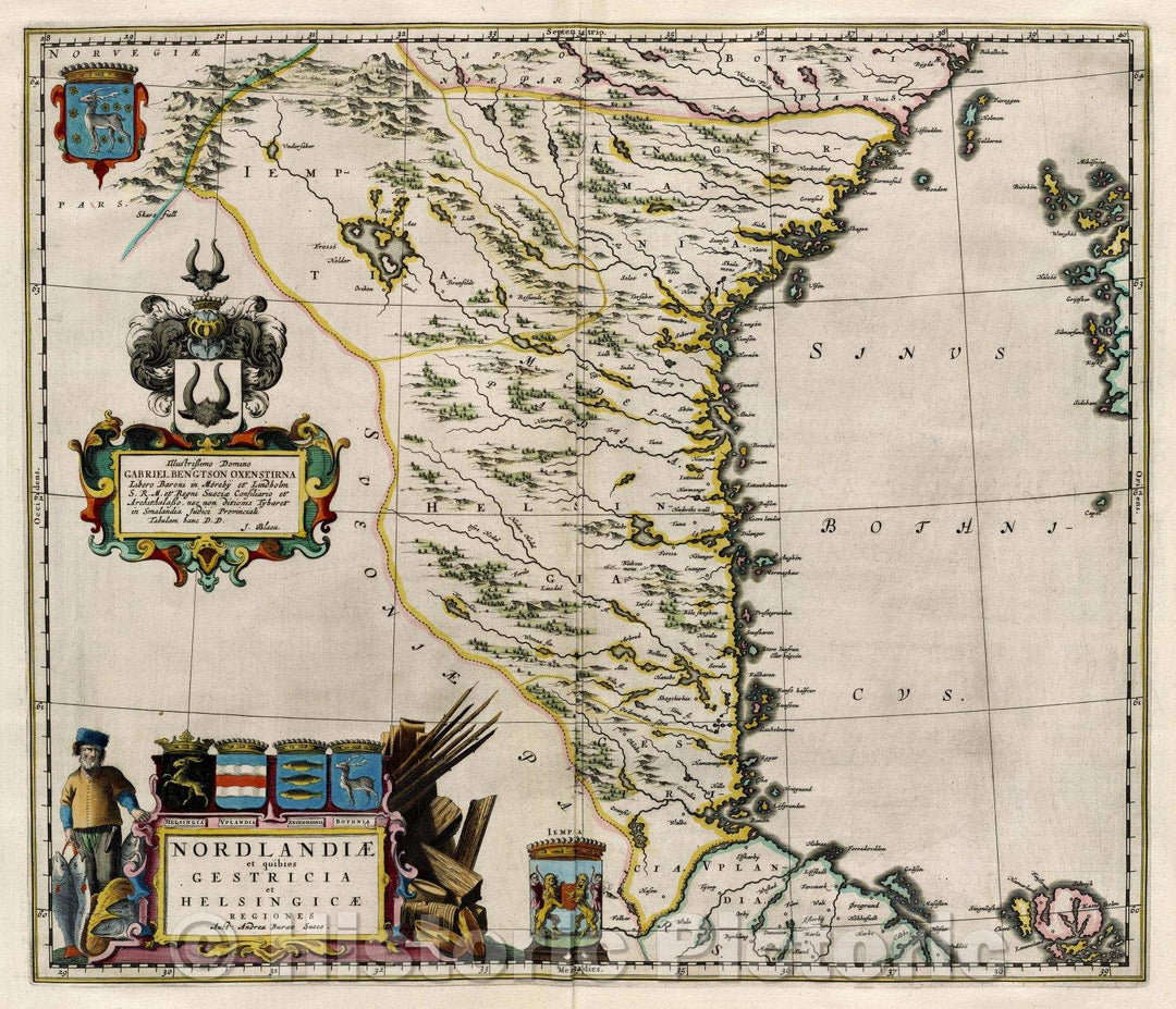 Historic Map : Nordlandiae et quibies Gestricia et Helsingicae Regiones Auct Andrea Buraeo Sueco., c. 1664 , Vintage Wall Art