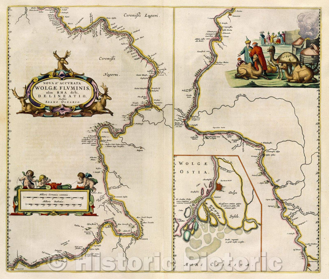 Historic Map : Nova and Accurata Wolgae Fluminis, olim Rha dicti, Delineatio, Auctore Adamo Oleario. Part 1, c. 1664 , Vintage Wall Art