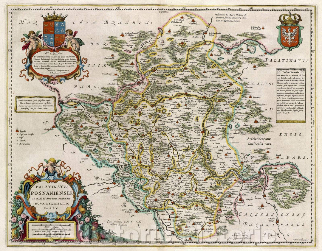 Historic Map : Palatinatus Posnaniensis, in Majori Polonia Primarii Nova Delineatio. Per G.F.M., c. 1664 , Vintage Wall Art