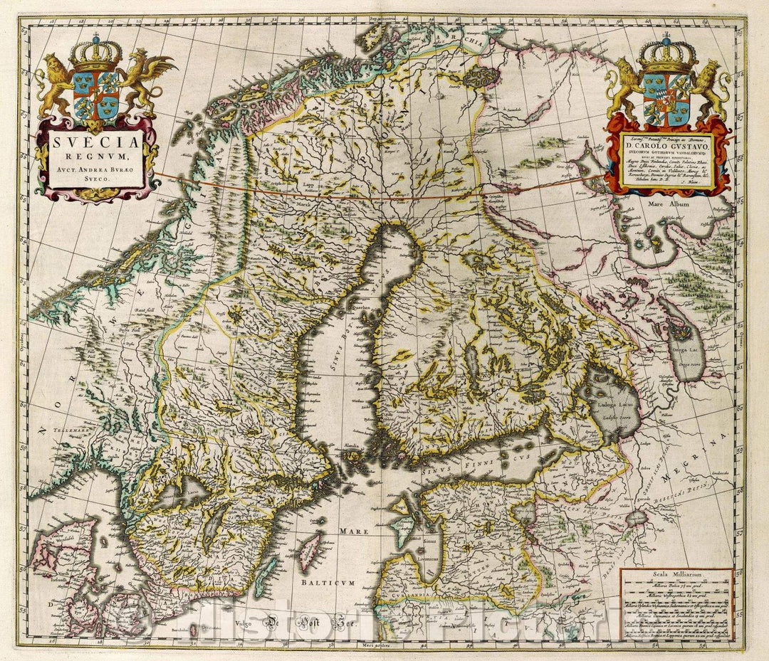 Historic Map : Svecia regnum, auct. Andrea Buraeo Sveco, c. 1664 , Vintage Wall Art