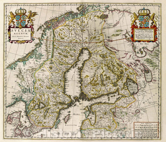 Historic Map : Svecia regnum, auct. Andrea Buraeo Sveco, c. 1664 , Vintage Wall Art