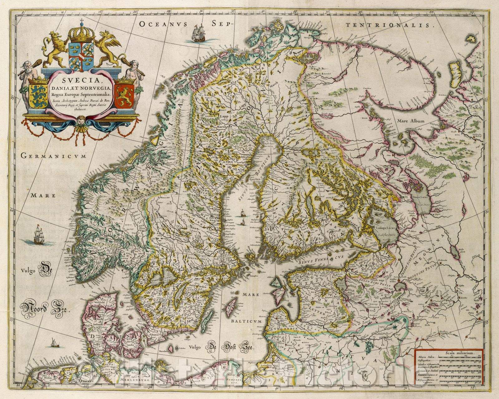 Historic Map : Svecia, Dania, et Norvegia, Regna Ruropae Septentrionalia. Iuxta Archetypum Andreae Buraei de Boo, Secretarii Regii, c. 1664 , Vintage Wall Art