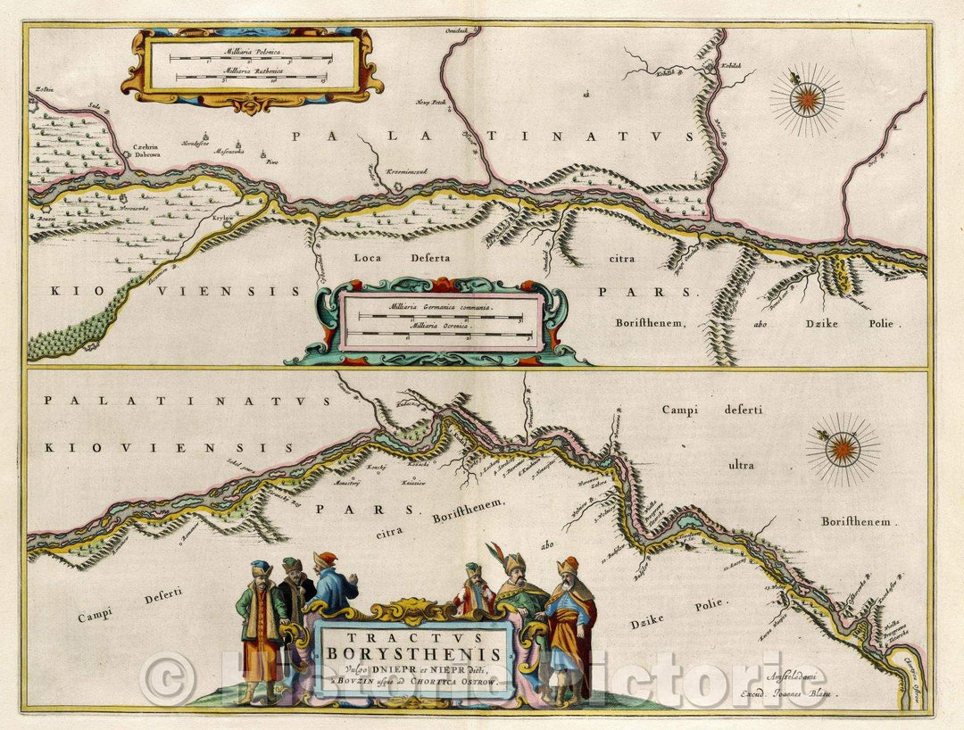 Historic Map : Tractus Borysthenis Vulgo Dniepr et Niepr dicti, a Bovzin usque ad Chortyca Ostrow. upper, c. 1664 , Vintage Wall Art