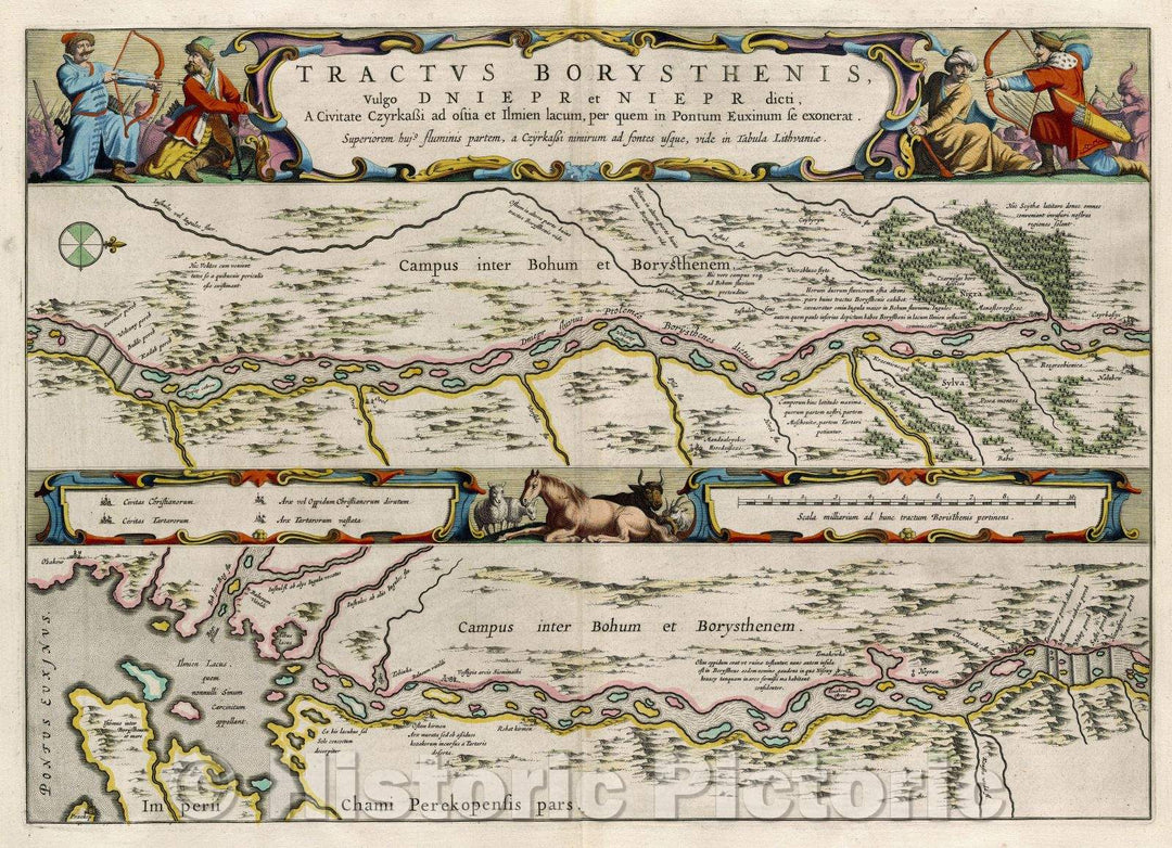 Historic Map : Tractus Borysthenis Vulgo Dniepr et Niepr dicti, A Civitate Czyrkassia ad ostia et Ilmien lacum, c. 1664 , Vintage Wall Art