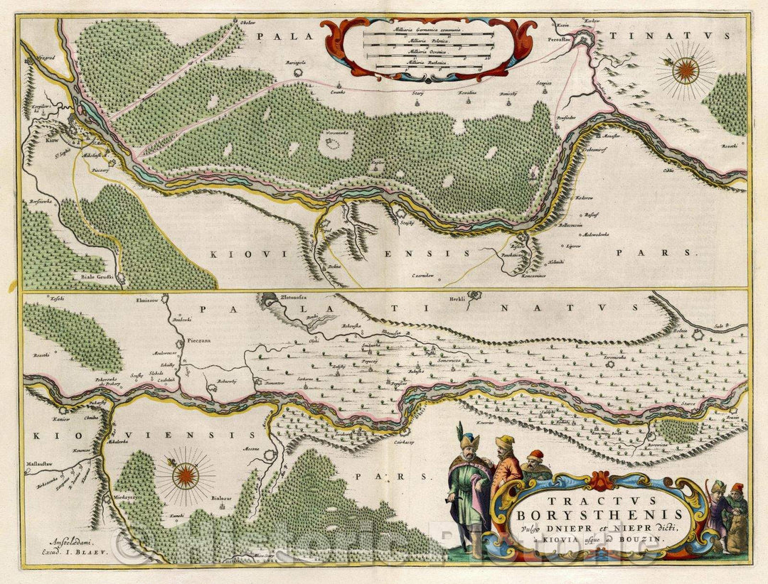 Historic Map : Tractus Borysthenis Vulgo Dniepr et Niepr dicti, a Kiovia usque ad Bouzin. upper, c. 1664 , Vintage Wall Art