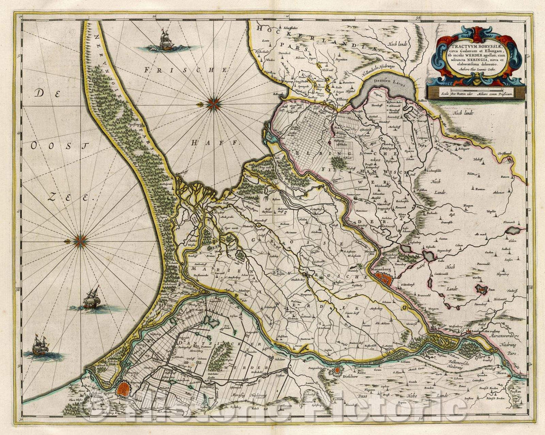 Historic Map : Tractuum Borussiae, circa Gedanum et Elbingam, ab incolis Werder appellatil cum adiuncta Nergingia, c. 1664 , Vintage Wall Art