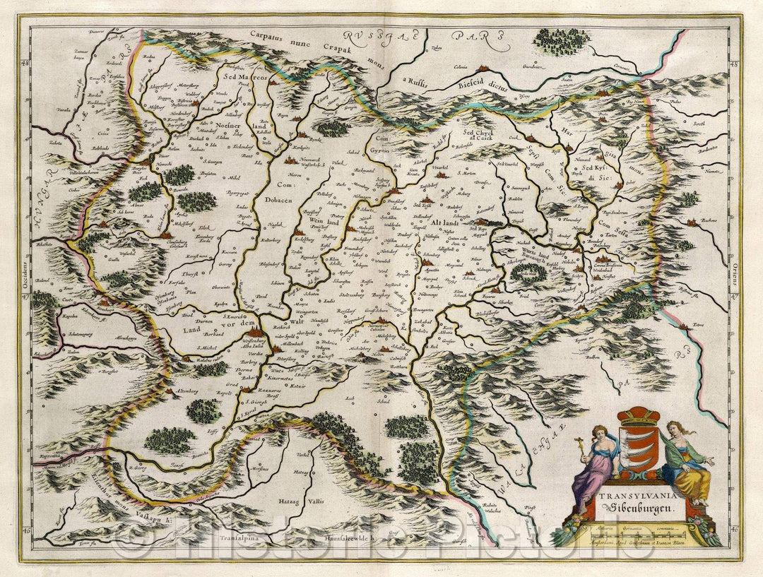Historic Map : Transylvania Sibenburgen., c. 1664 , Vintage Wall Art
