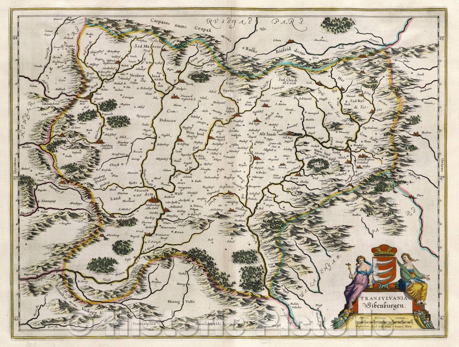 Historic Map : Transylvania Sibenburgen., c. 1664 , Vintage Wall Art