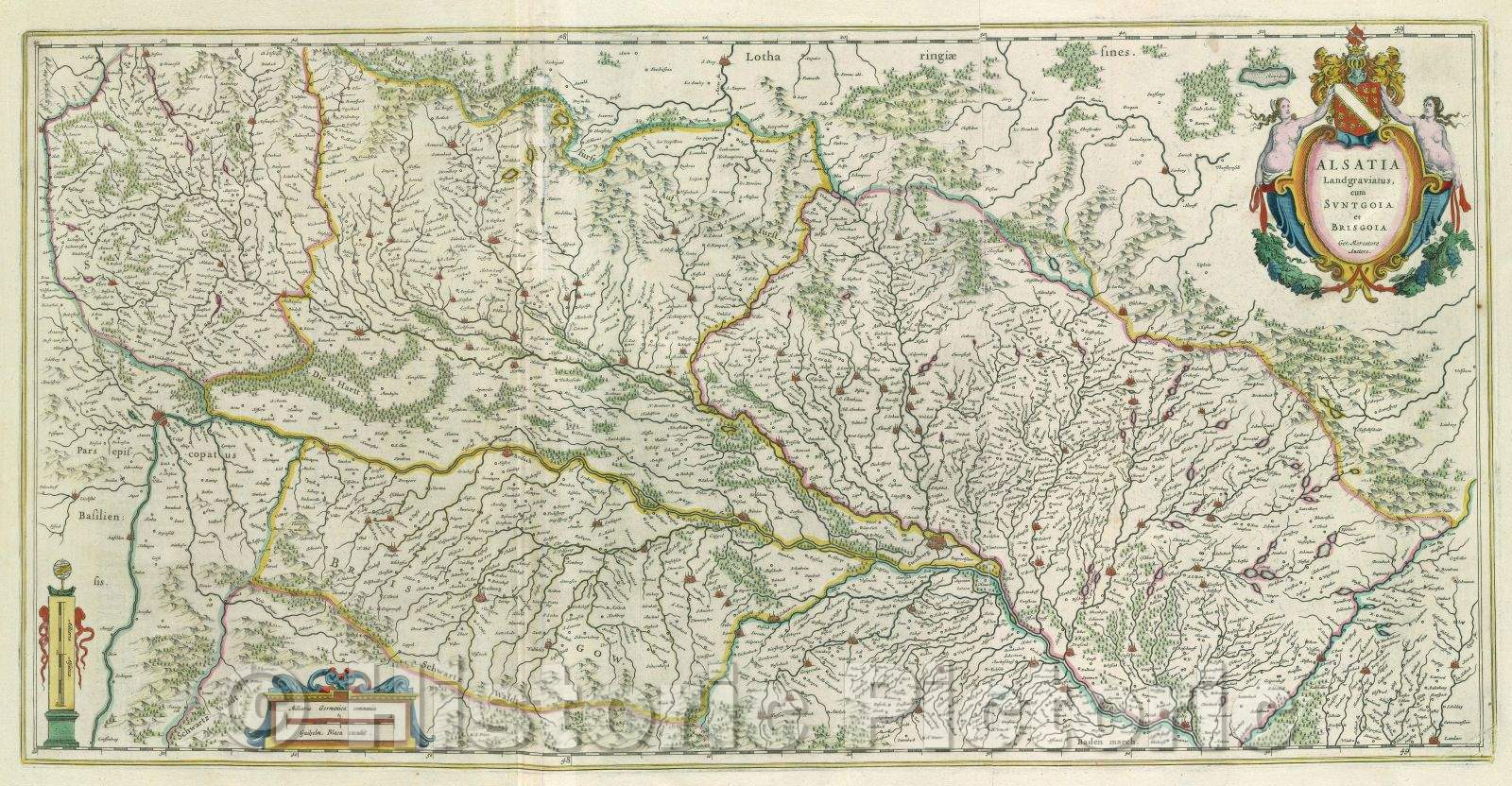 Historic Map : Alsatia Landgraviatus, cum Suntgoia et Brisgoia Ger. Mercatore Auctore, c. 1664 , Vintage Wall Art