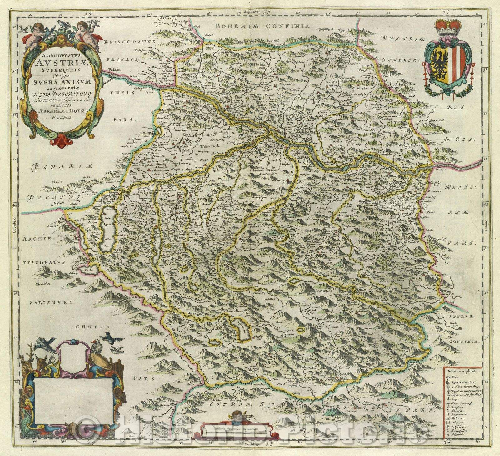 Historic Map : Archiducatus Austriae Superioris vulgo Supra Anisum cognominatae Nova Descriptio Iuxta accuratissimas dimensiones Abrahami Holzwormii., c. 1664 , Vintage Wall Art