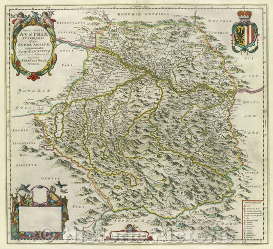 Historic Map : Archiducatus Austriae Superioris vulgo Supra Anisum cognominatae Nova Descriptio Iuxta accuratissimas dimensiones Abrahami Holzwormii., c. 1664 , Vintage Wall Art