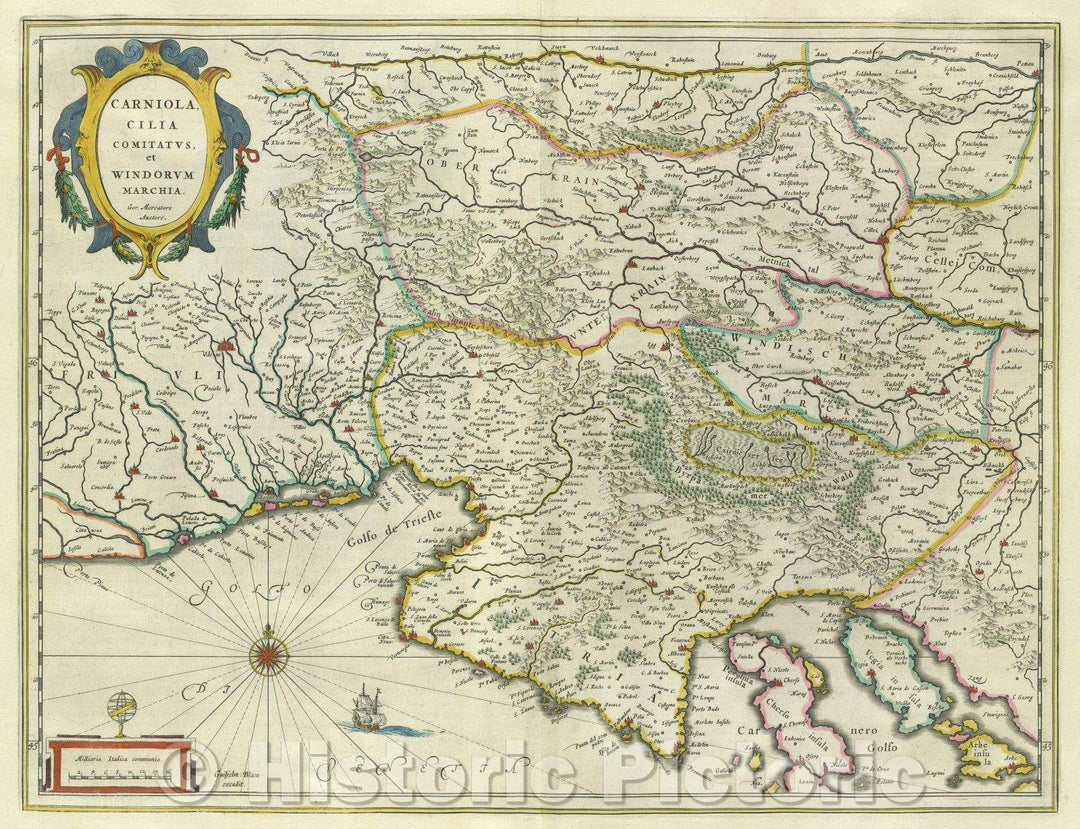 Historic Map : Carniola, Cilia Comitatus, et Windorum Marchia. Ger. Mercatore Auctore., c. 1664 , Vintage Wall Art