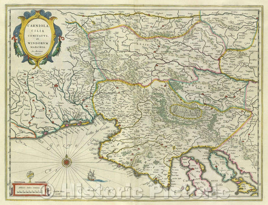 Historic Map : Carniola, Cilia Comitatus, et Windorum Marchia. Ger. Mercatore Auctore., c. 1664 , Vintage Wall Art
