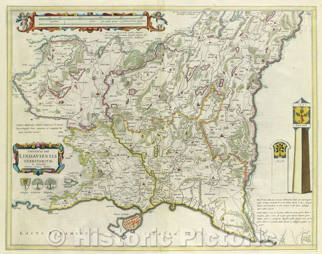 Historic Map : Civitatis imp. Lindaviensis Territorium. ita Delineabat Johannes Andreas Rauhen., c. 1664 , Vintage Wall Art
