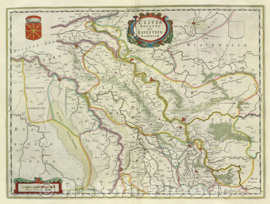 Historic Map : Clivia Ducatus et Ravestein Dominium, c. 1664 , Vintage Wall Art