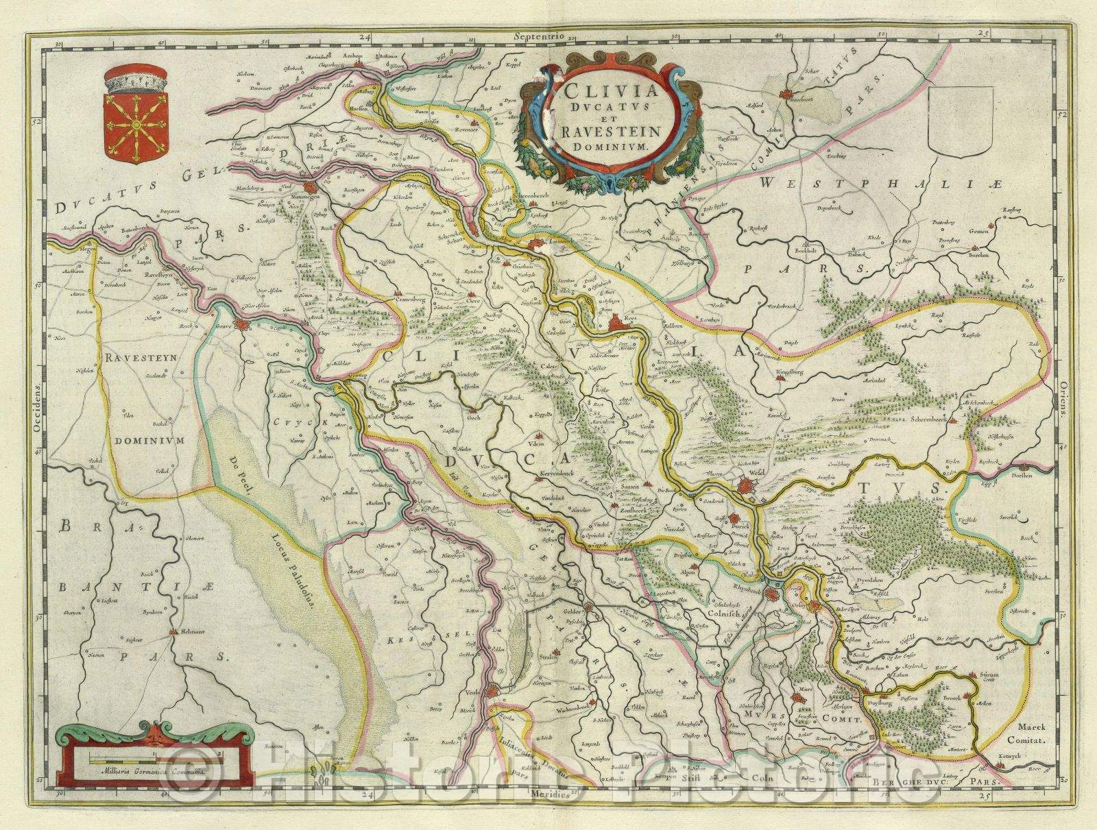 Historic Map : Clivia Ducatus et Ravestein Dominium, c. 1664 , Vintage Wall Art